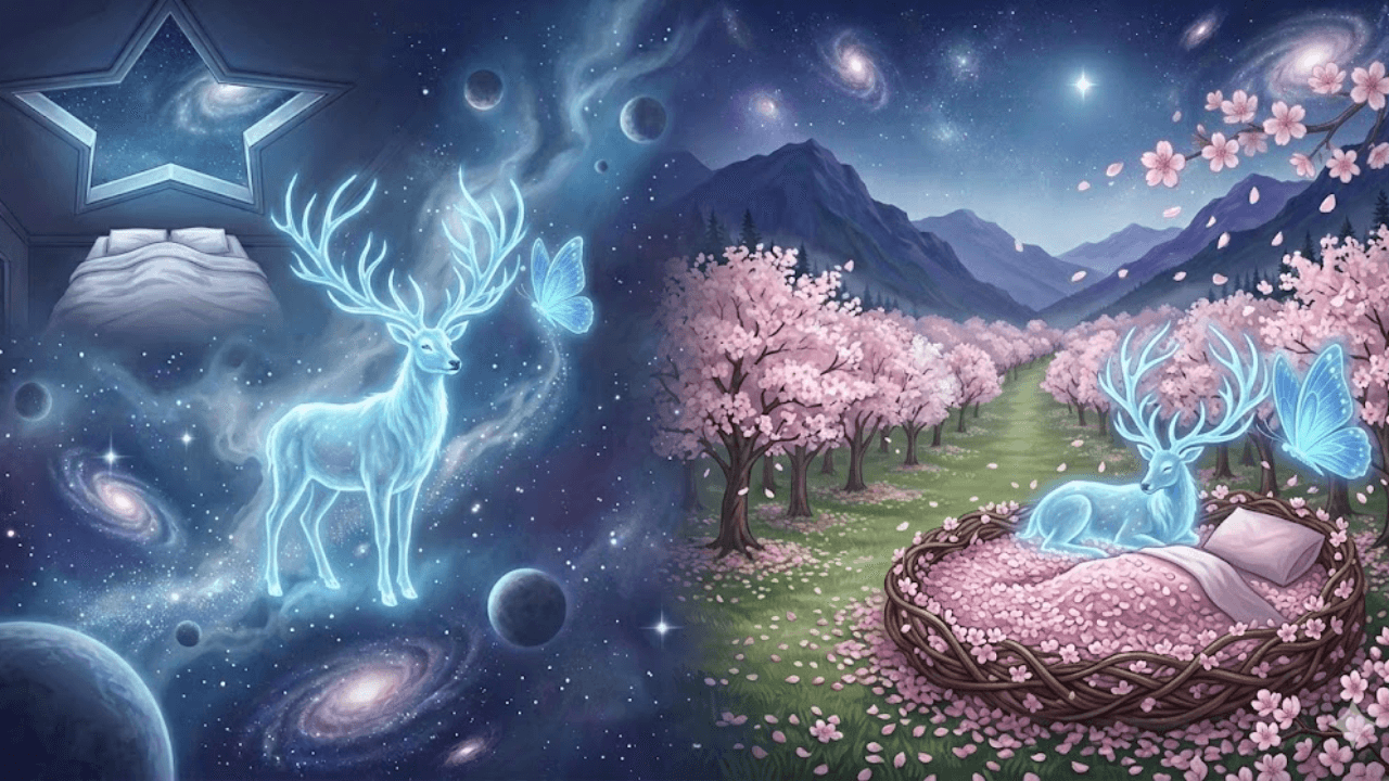 Hươu trắng giữa rừng anh đào